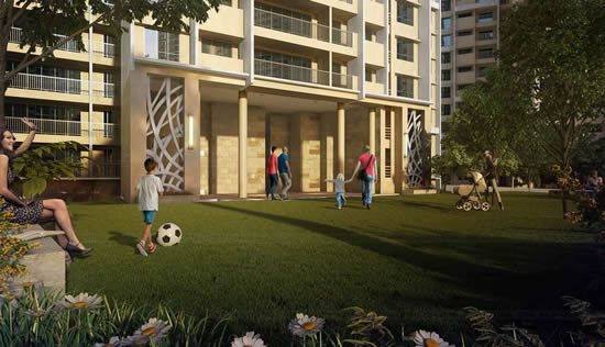 Lush green garden walkway within the township